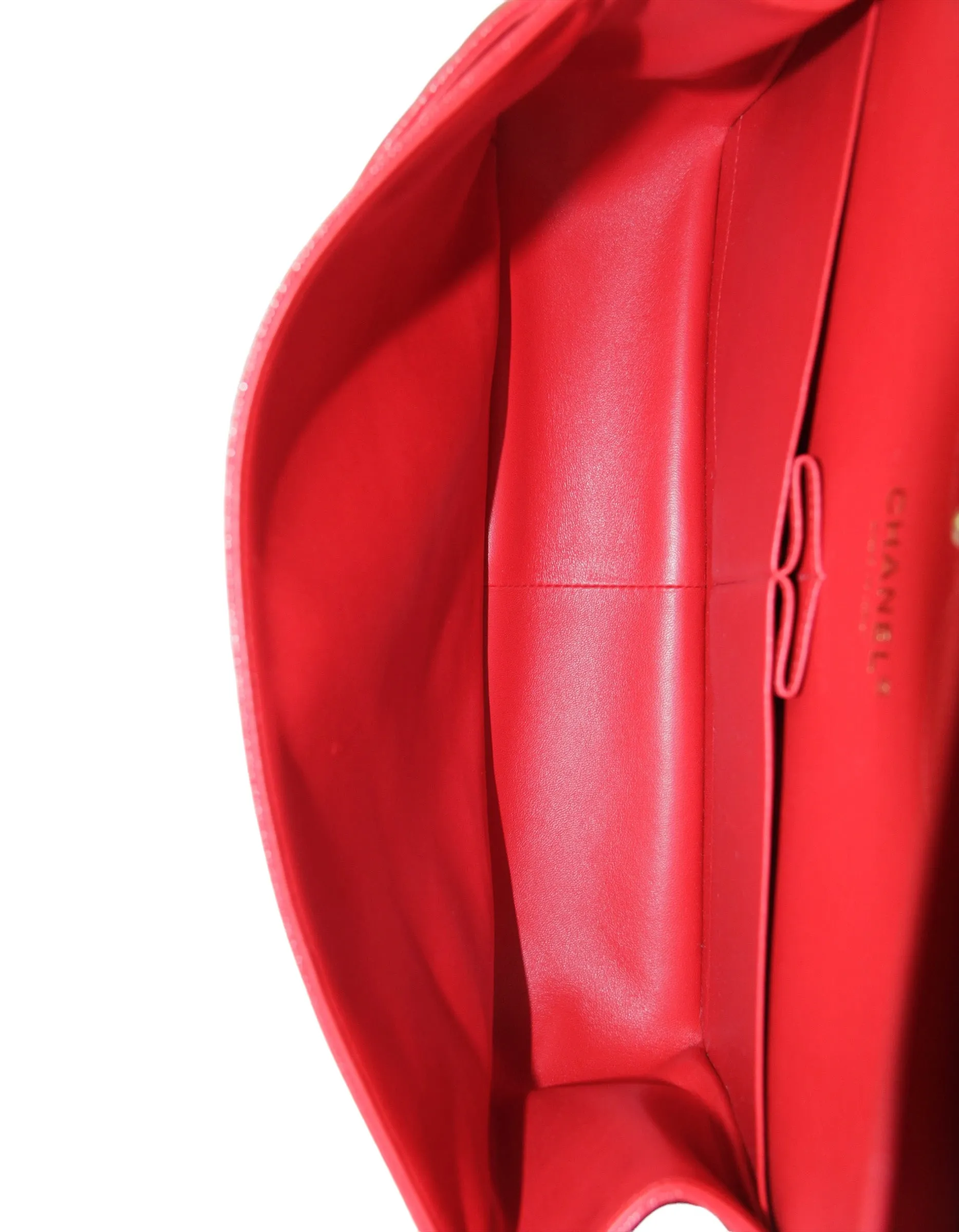 Chanel Red Caviar Leather Double Flap Classic Jumbo Bag