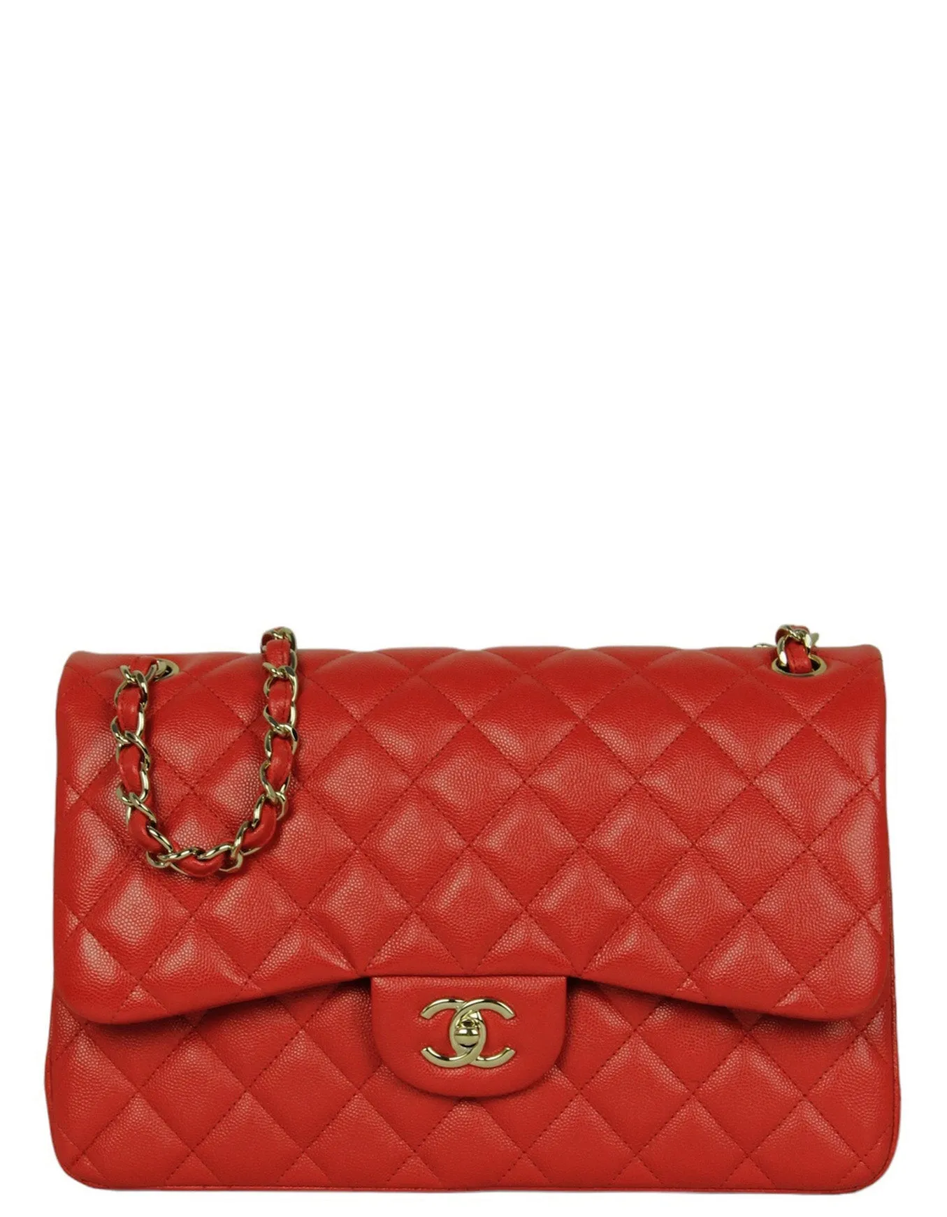Chanel Red Caviar Leather Double Flap Classic Jumbo Bag