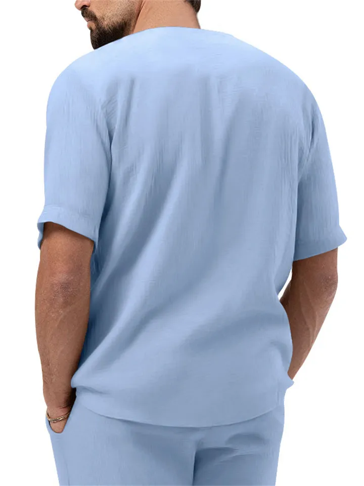 Chic V-neck Short-sleeved T-shirt   Pants Men's Casual Set