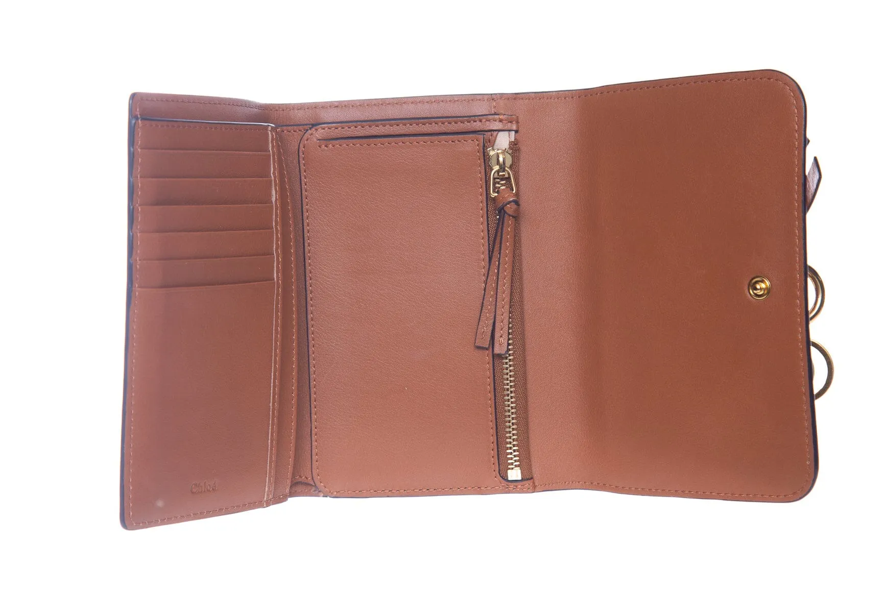 Chloe Brown Grained Leather Alphabet Compact Wallet