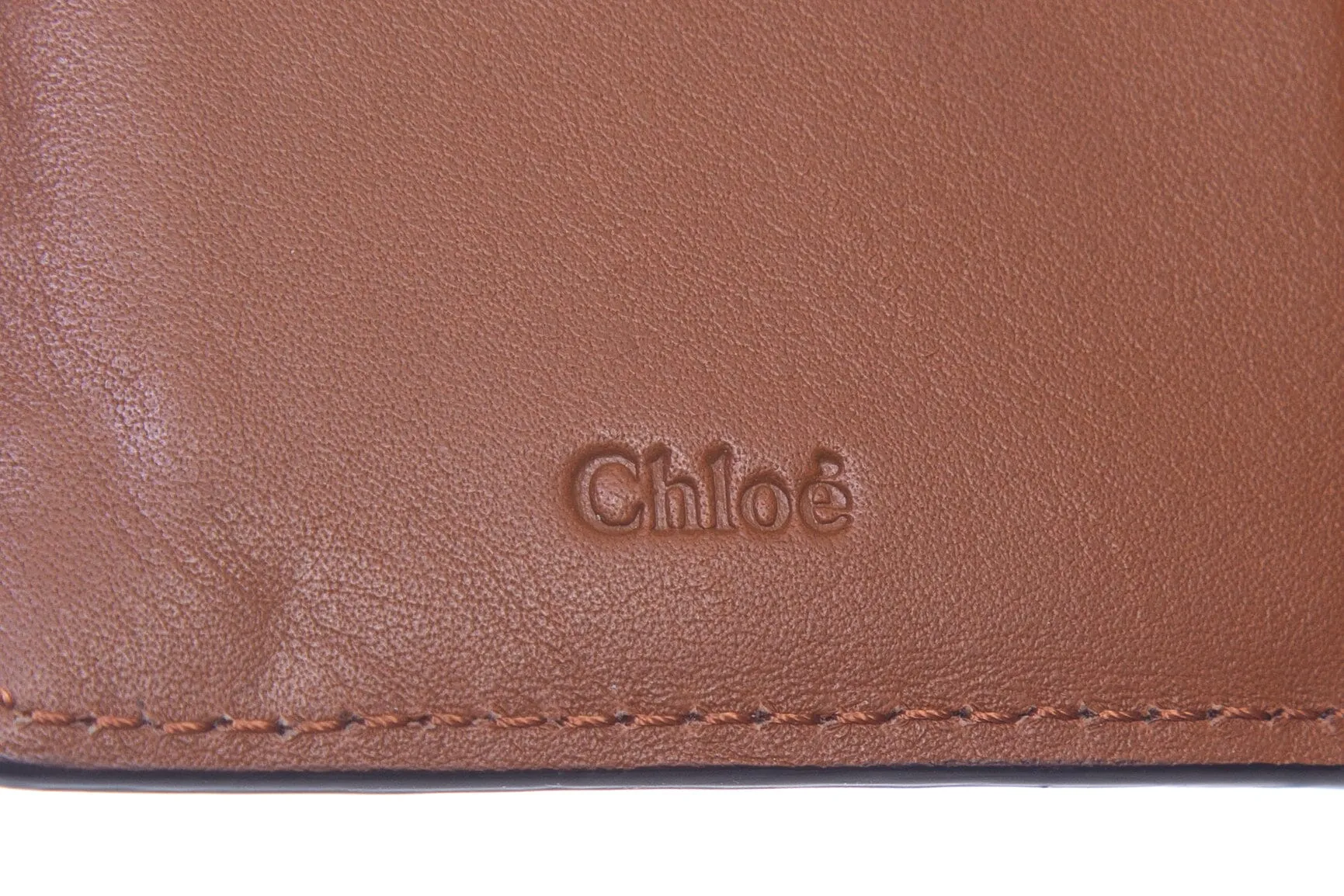 Chloe Brown Grained Leather Alphabet Compact Wallet