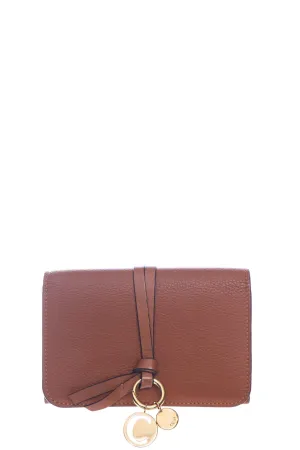 Chloe Brown Grained Leather Alphabet Compact Wallet