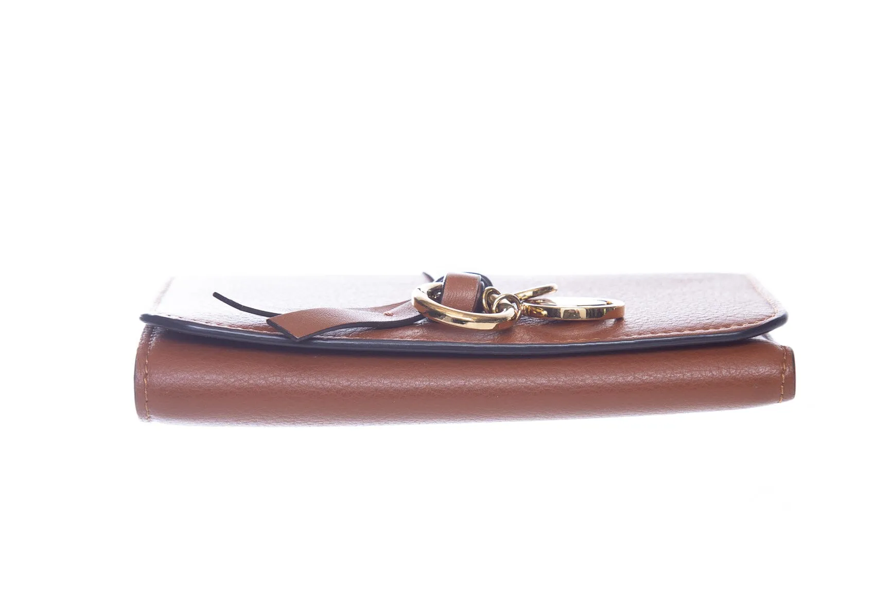 Chloe Brown Grained Leather Alphabet Compact Wallet