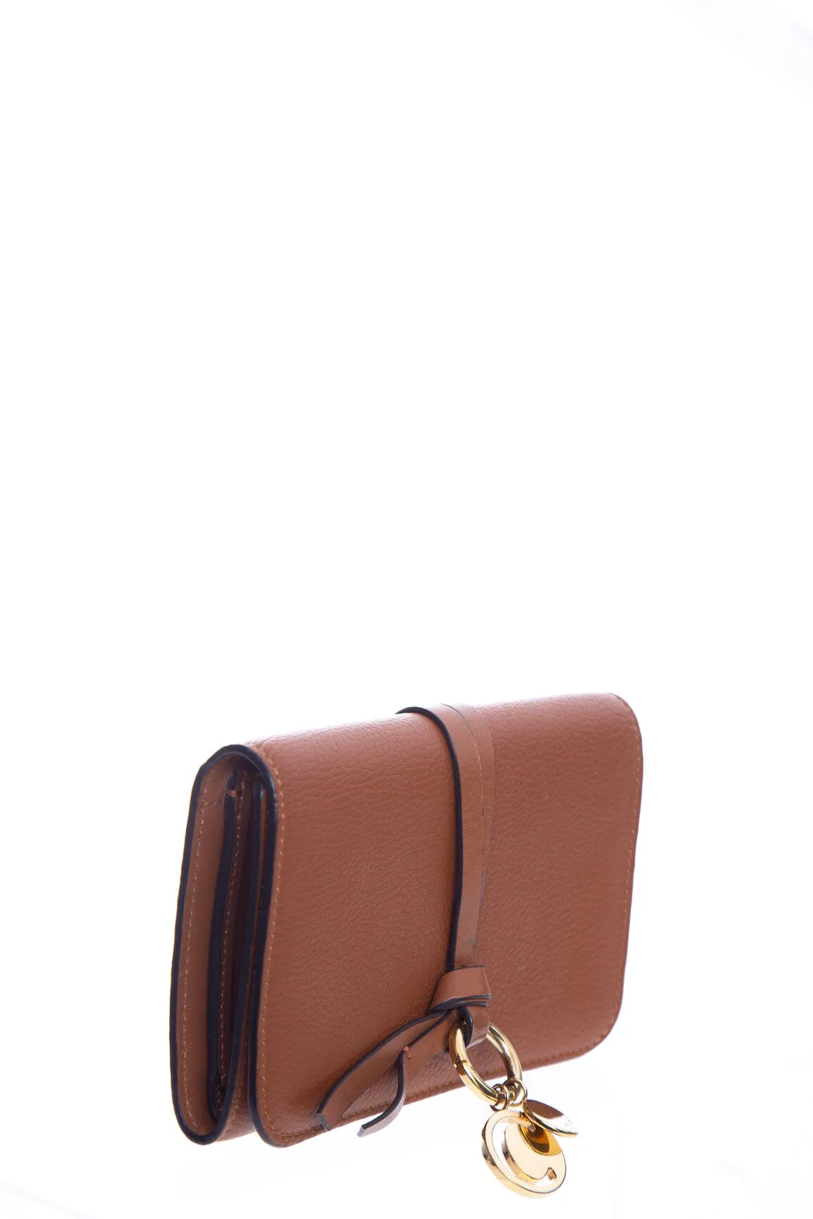Chloe Brown Grained Leather Alphabet Compact Wallet