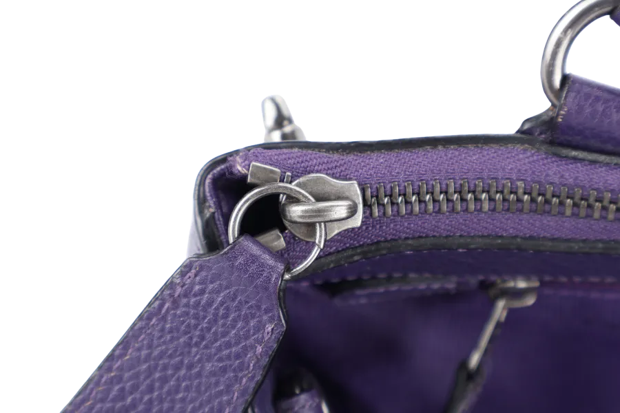 COACH BOROUGH BAG MEDIUM PURPLE CALF LEATHER BLACK HARDWARE WITH STRAPS NO DUST COVER