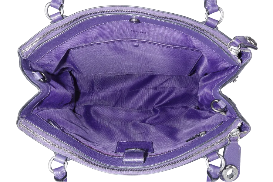 COACH BOROUGH BAG MEDIUM PURPLE CALF LEATHER BLACK HARDWARE WITH STRAPS NO DUST COVER