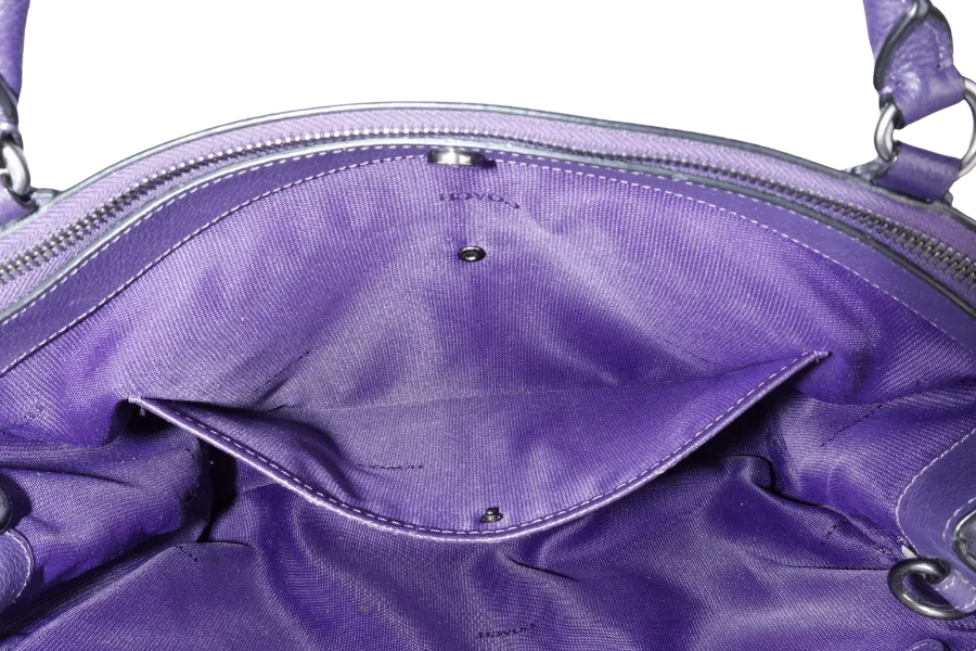 COACH BOROUGH BAG MEDIUM PURPLE CALF LEATHER BLACK HARDWARE WITH STRAPS NO DUST COVER