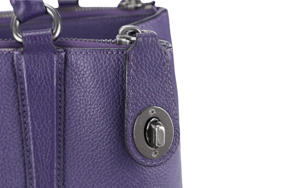 COACH BOROUGH BAG MEDIUM PURPLE CALF LEATHER BLACK HARDWARE WITH STRAPS NO DUST COVER