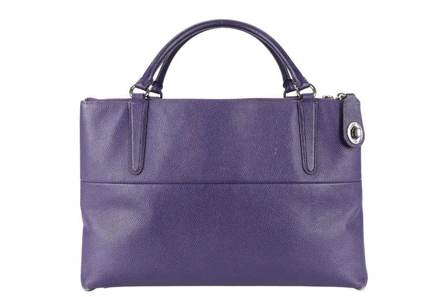 COACH BOROUGH BAG MEDIUM PURPLE CALF LEATHER BLACK HARDWARE WITH STRAPS NO DUST COVER