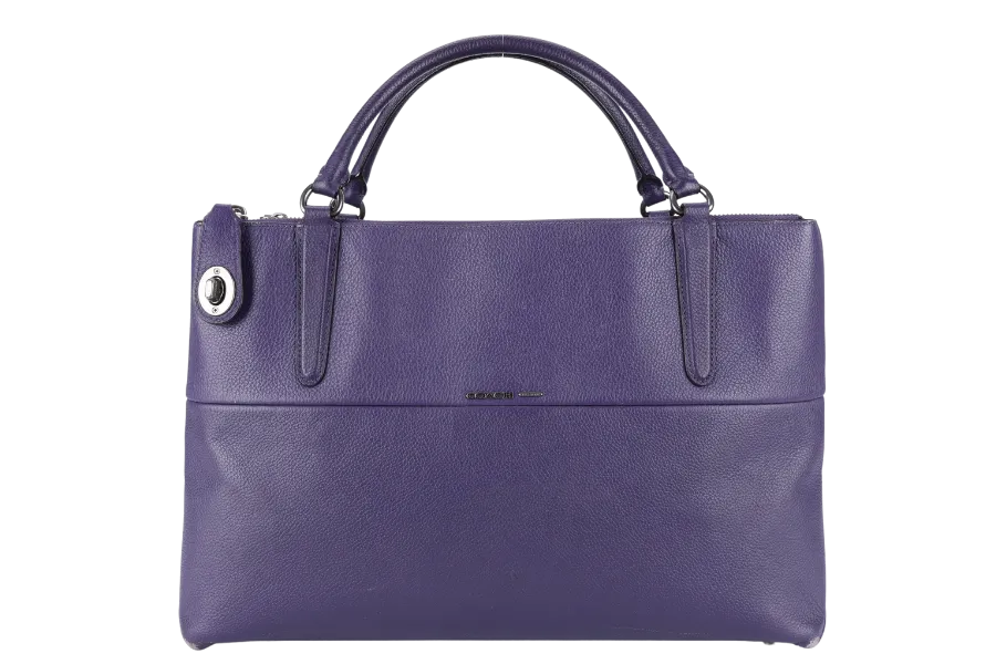 COACH BOROUGH BAG MEDIUM PURPLE CALF LEATHER BLACK HARDWARE WITH STRAPS NO DUST COVER