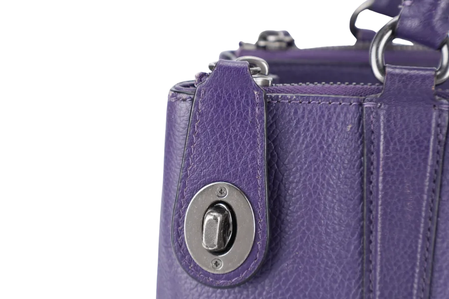 COACH BOROUGH BAG MEDIUM PURPLE CALF LEATHER BLACK HARDWARE WITH STRAPS NO DUST COVER