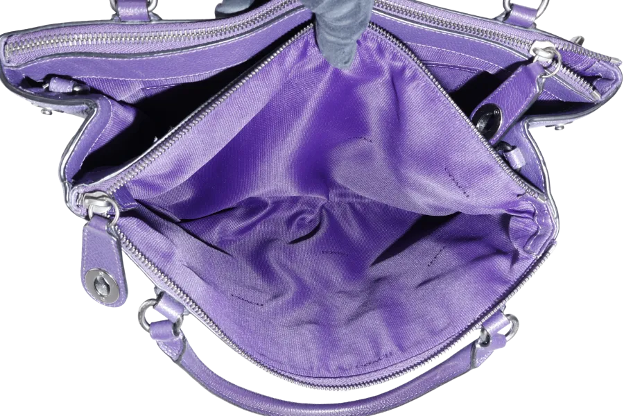 COACH BOROUGH BAG MEDIUM PURPLE CALF LEATHER BLACK HARDWARE WITH STRAPS NO DUST COVER