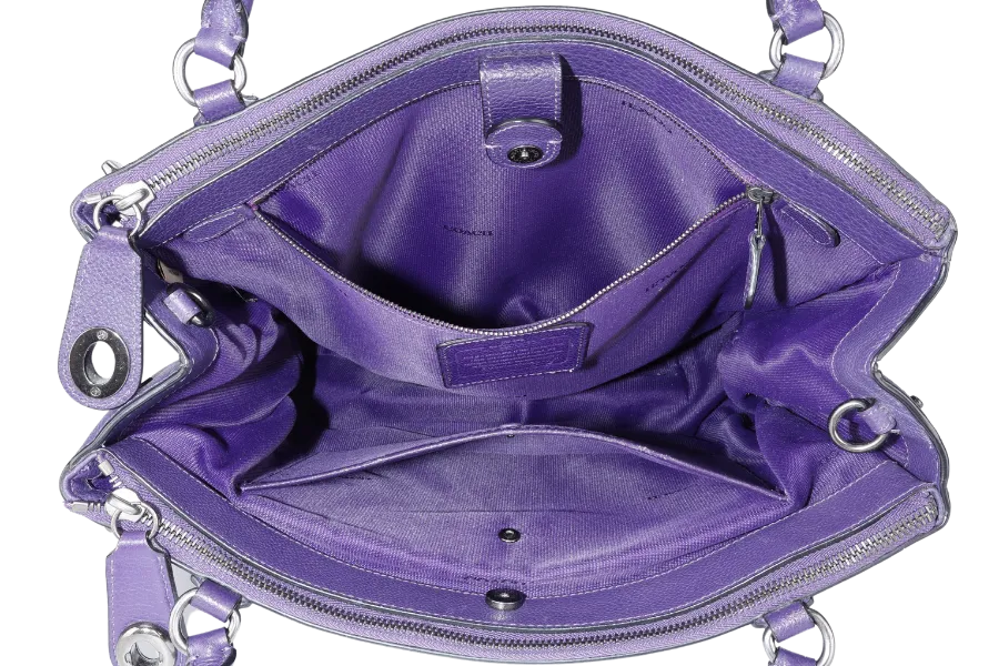 COACH BOROUGH BAG MEDIUM PURPLE CALF LEATHER BLACK HARDWARE WITH STRAPS NO DUST COVER