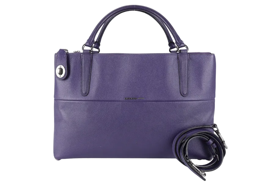 COACH BOROUGH BAG MEDIUM PURPLE CALF LEATHER BLACK HARDWARE WITH STRAPS NO DUST COVER