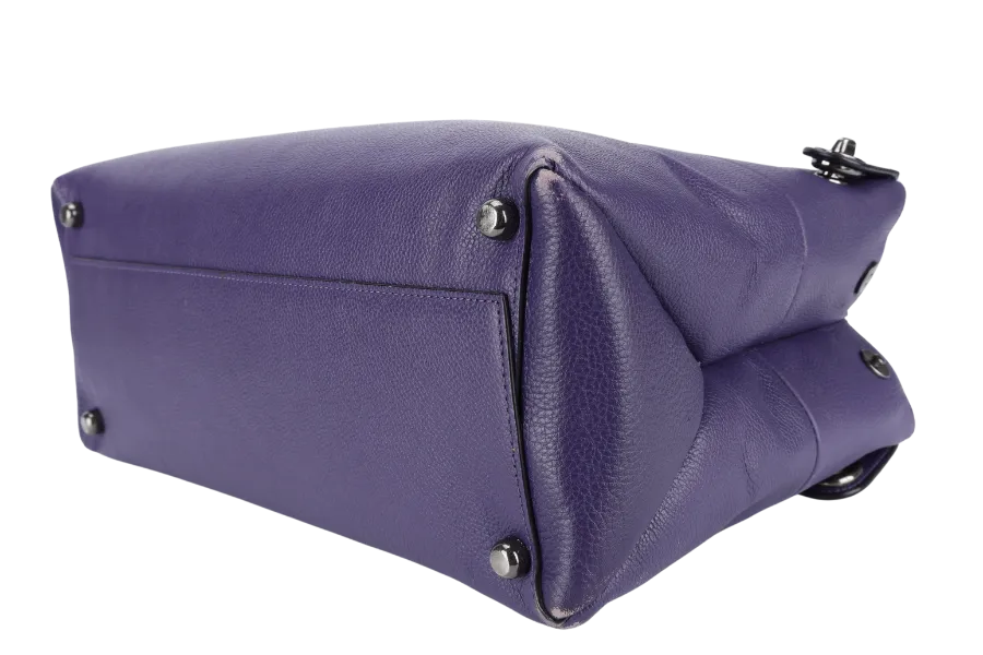 COACH BOROUGH BAG MEDIUM PURPLE CALF LEATHER BLACK HARDWARE WITH STRAPS NO DUST COVER