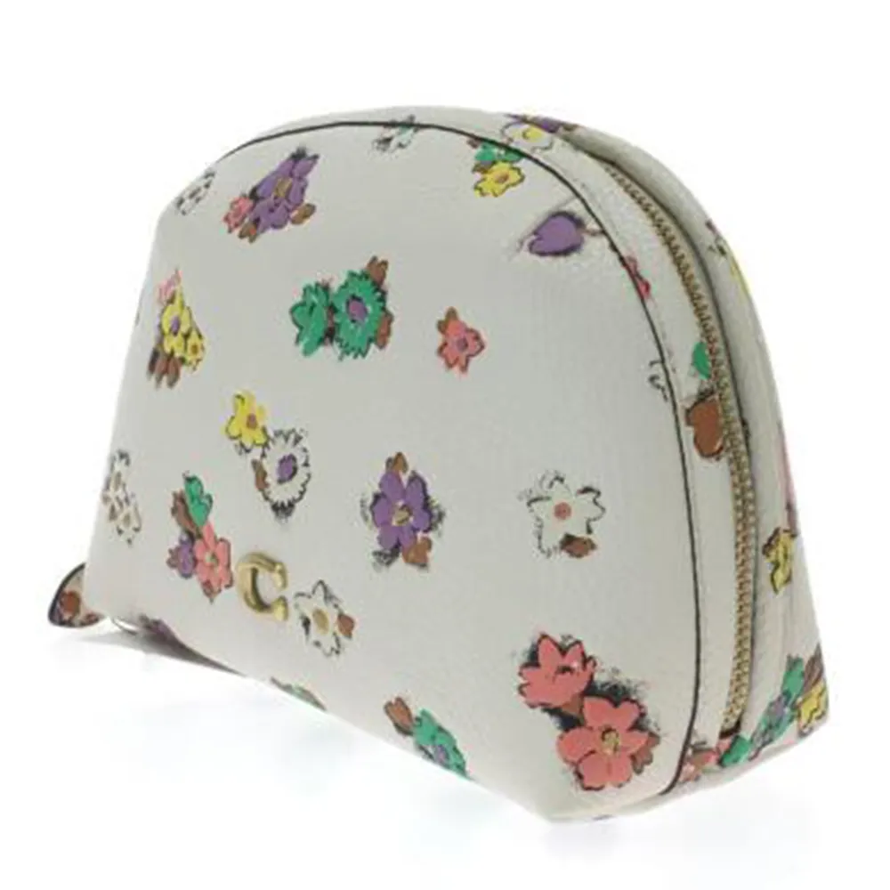 COACH Julienne Cosmetic Case 17 Floral Print Chalk Brass Leather Handbag Bag NEW
