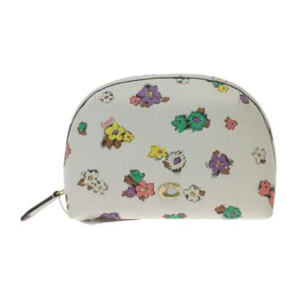 COACH Julienne Cosmetic Case 17 Floral Print Chalk Brass Leather Handbag Bag NEW