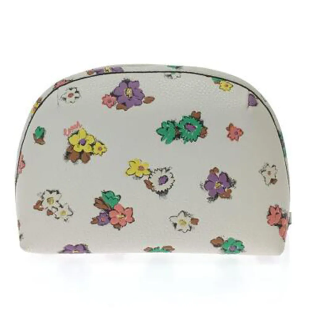 COACH Julienne Cosmetic Case 17 Floral Print Chalk Brass Leather Handbag Bag NEW