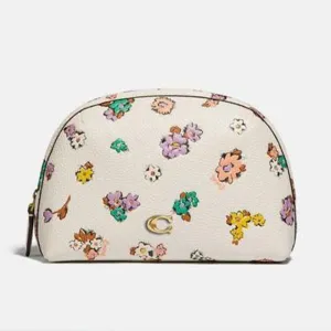 COACH Julienne Cosmetic Case 17 Floral Print Chalk Brass Leather Handbag Bag NEW