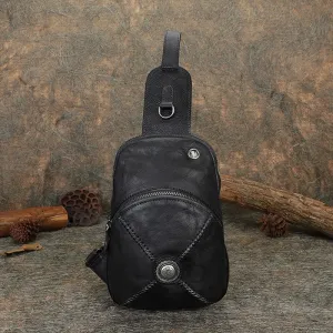 Cool Mens Womens Cap Brown Sling Bag Vintage Leather Chest Bag Crossbody Pack for Men