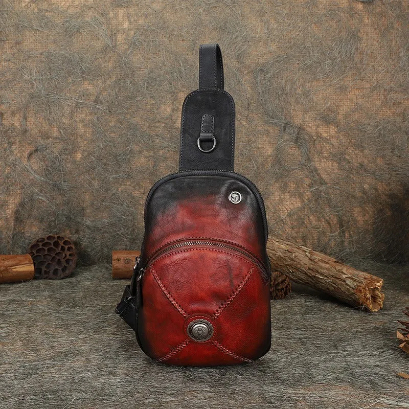 Cool Mens Womens Cap Brown Sling Bag Vintage Leather Chest Bag Crossbody Pack for Men