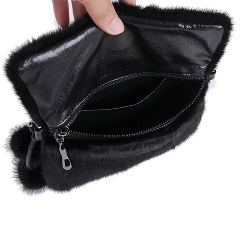 Crossbody Pouch For Women Mink Fur Bags 2022 New Fashion Female Fur Messenger Bags Chain Shoulder Bags 8818