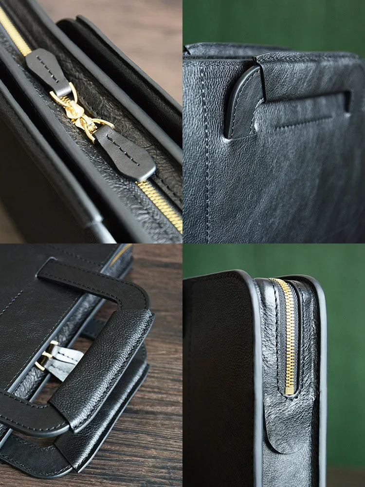 Custom Handmade Italian Vegetable Tanned Leather Briefcase, Men's Handbag, Leather Laptop Bag D001