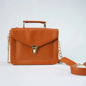 Customized Women's Leather bag (Buttoned) - Brown