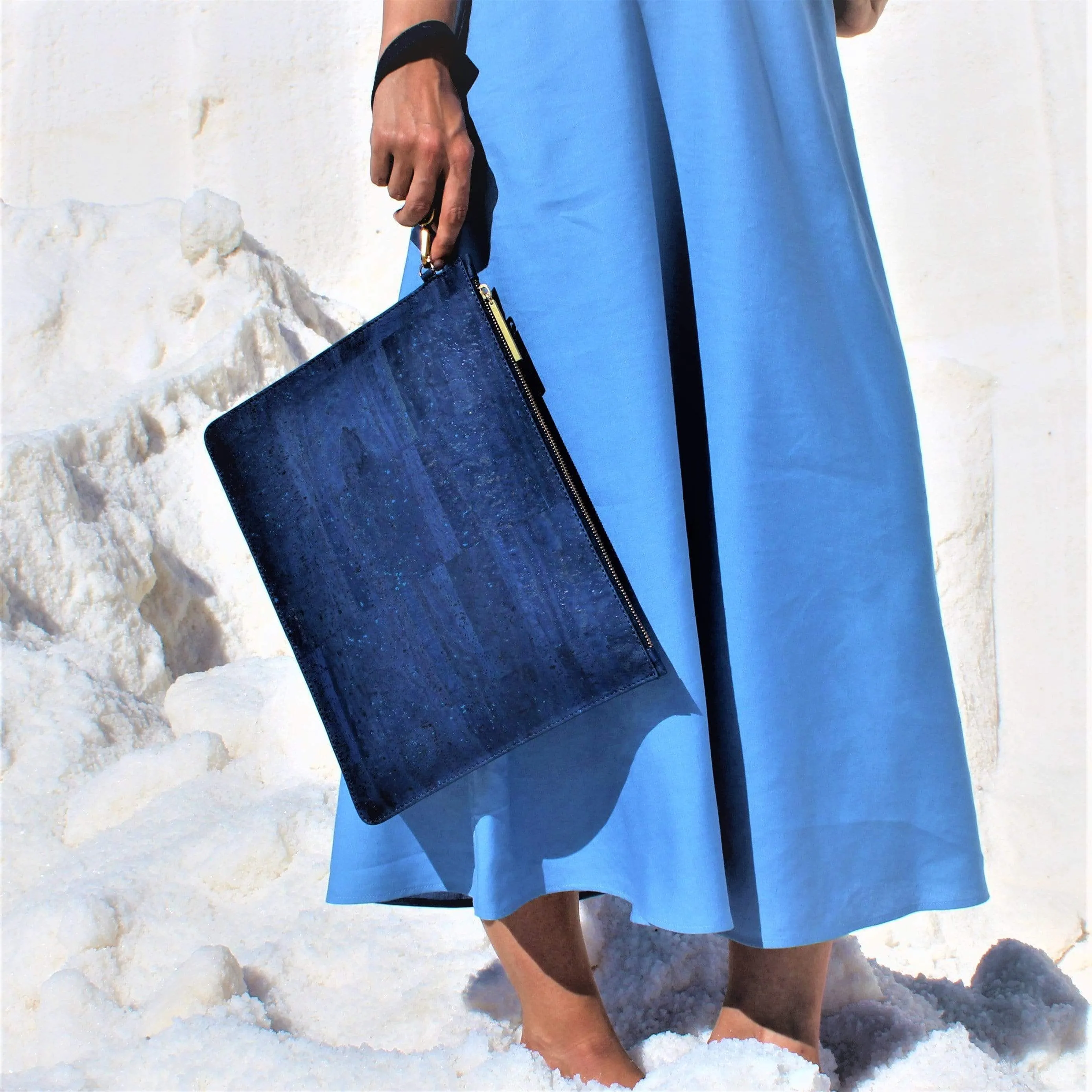 Delta Handcrafted Cork Vegan Large Clutch Pouch | Navy