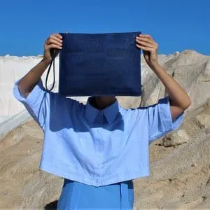 Delta Handcrafted Cork Vegan Large Clutch Pouch | Navy