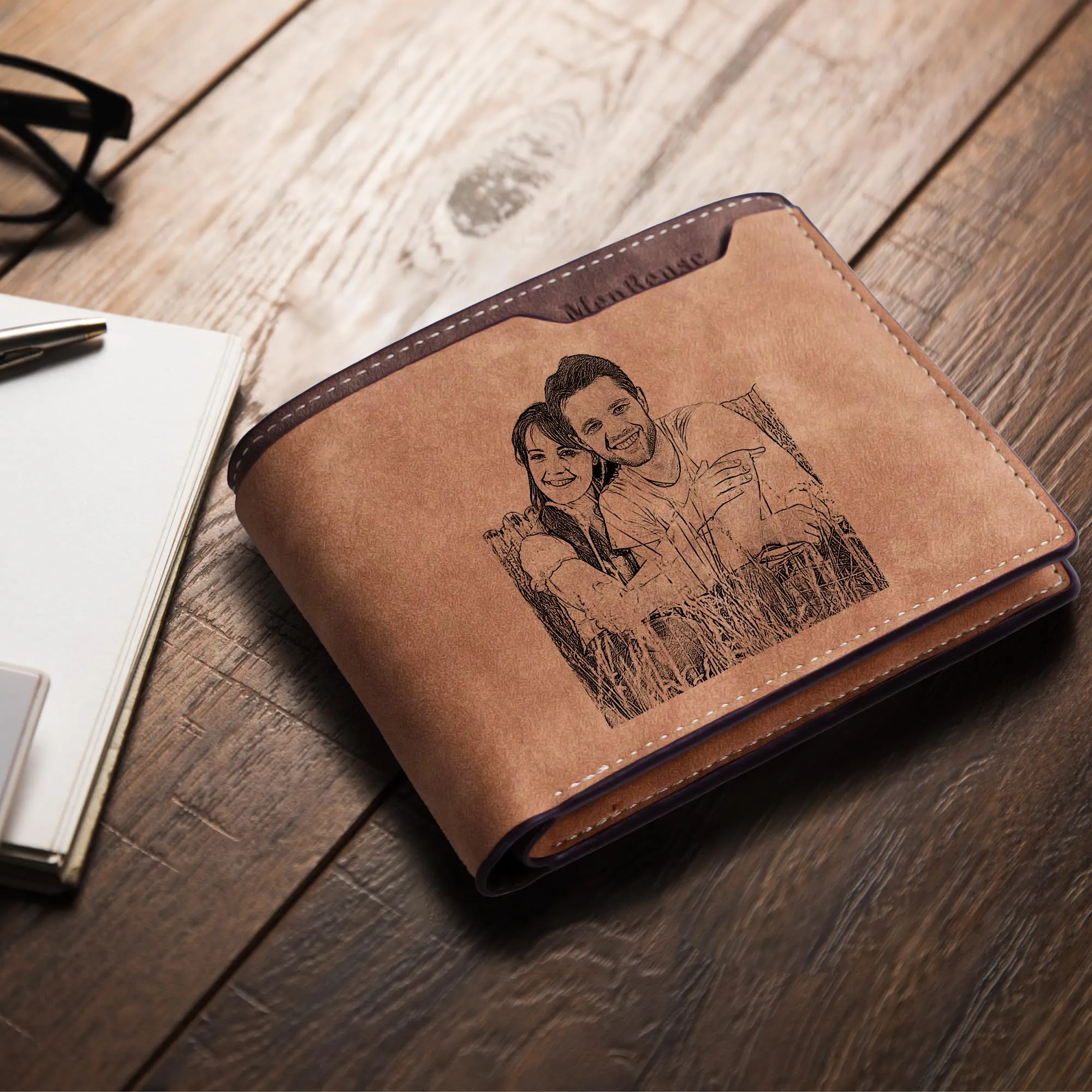 Easycosy Custom Men's Personalized Gifts Wallet, Engraved with Photo & Name Initials