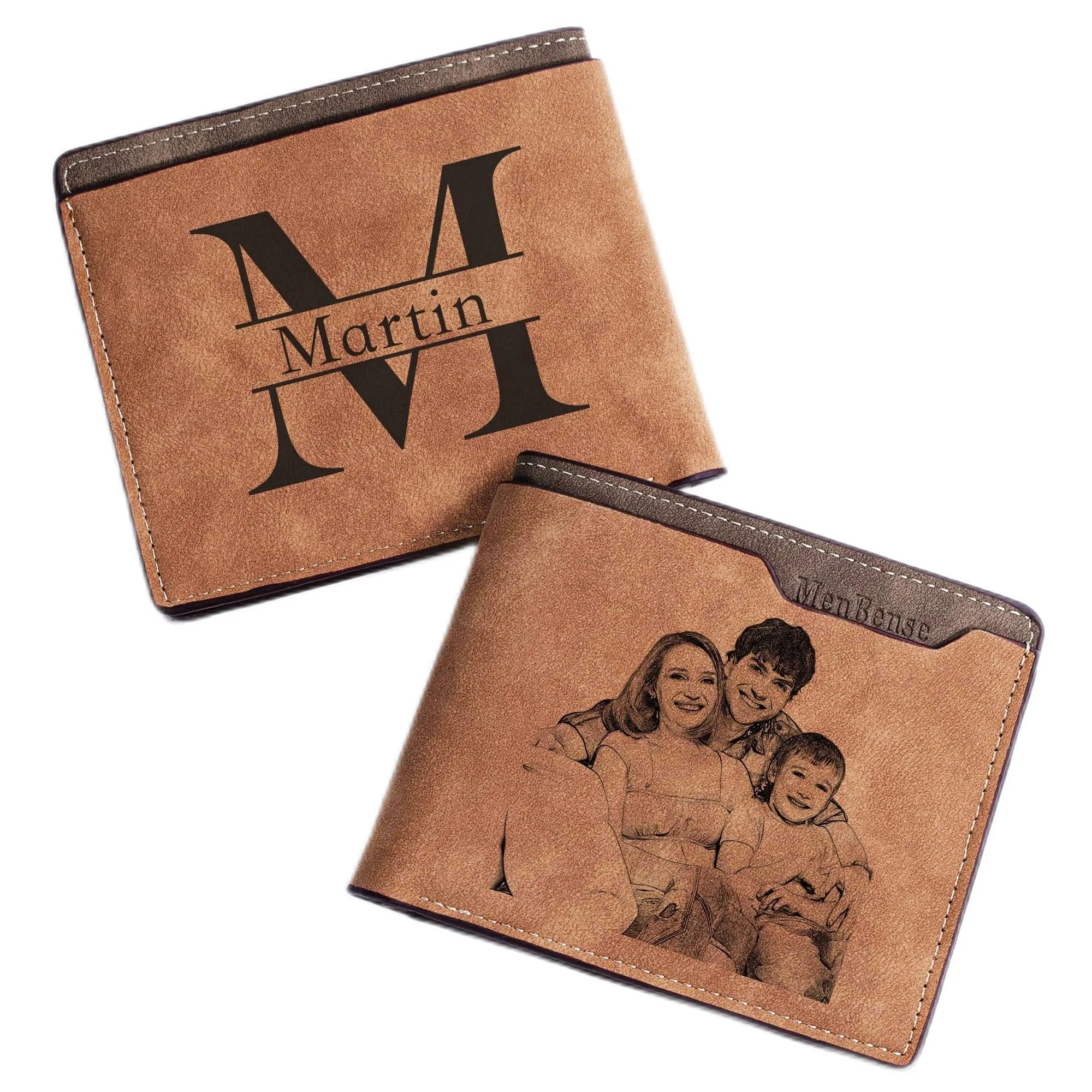 Easycosy Custom Men's Personalized Gifts Wallet, Engraved with Photo & Name Initials
