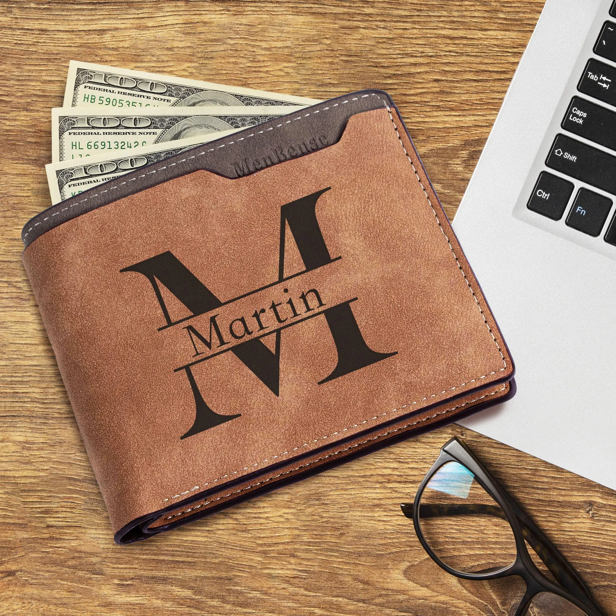 Easycosy Custom Men's Personalized Gifts Wallet, Engraved with Photo & Name Initials