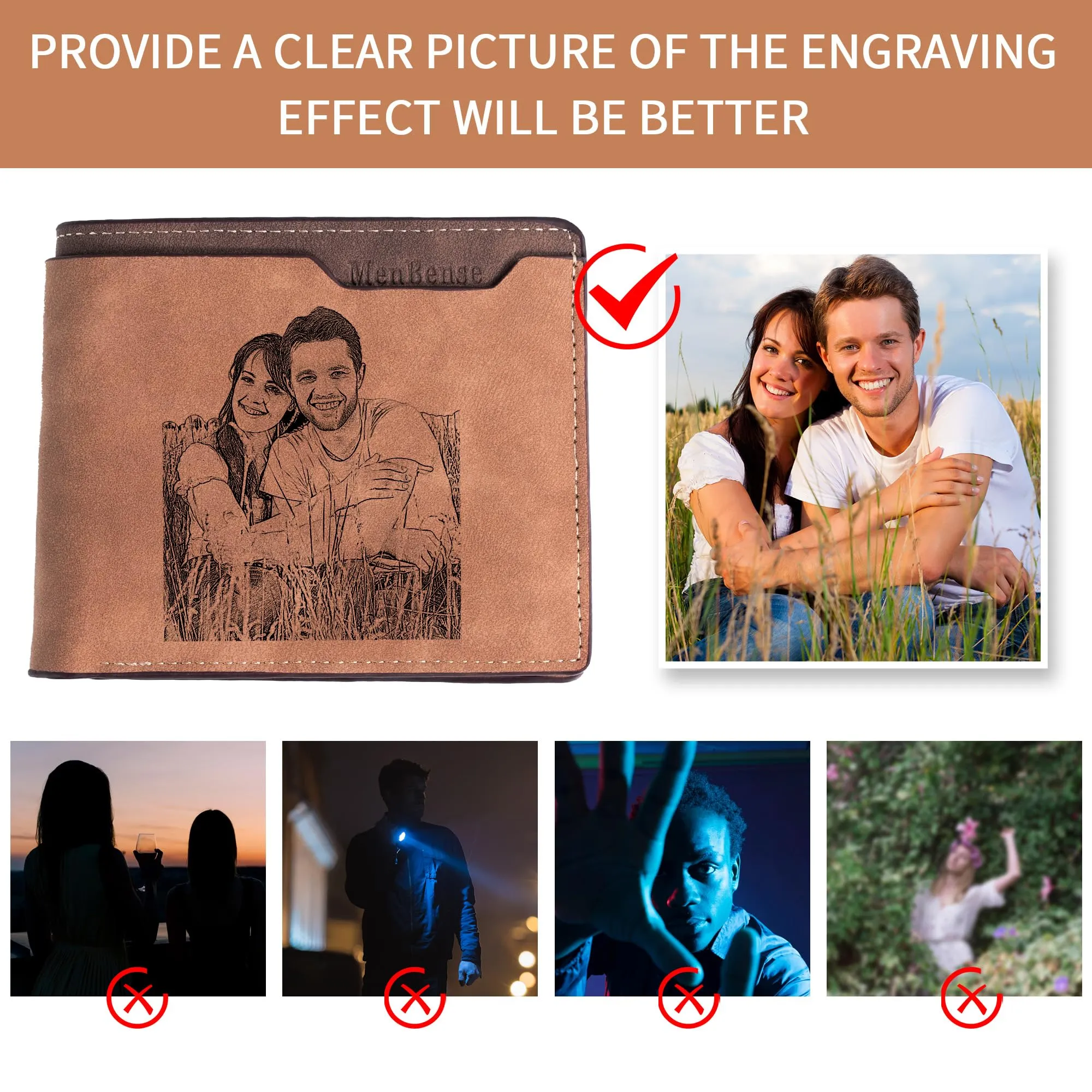 Easycosy Custom Men's Personalized Gifts Wallet, Engraved with Photo & Name Initials