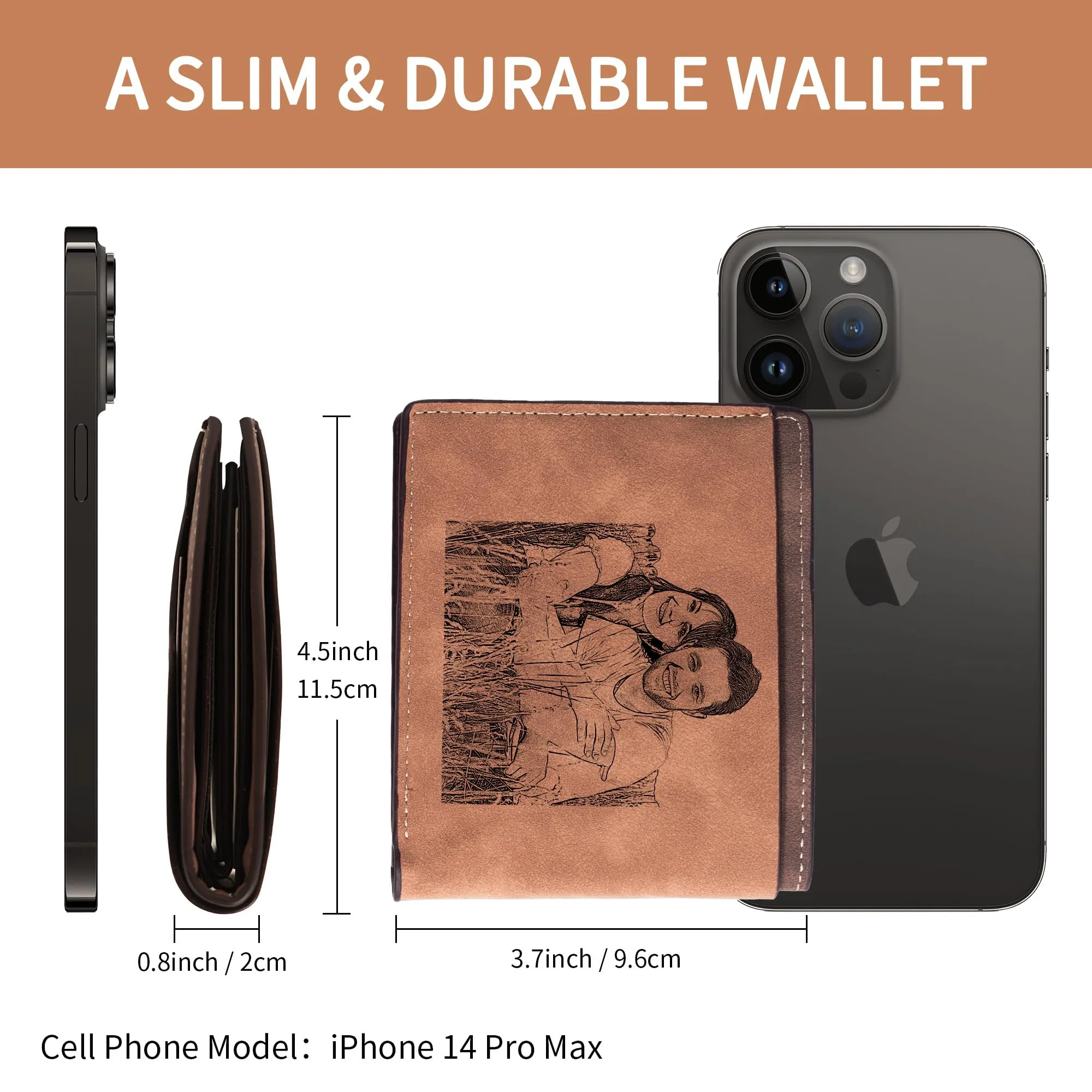 Easycosy Custom Men's Personalized Gifts Wallet, Engraved with Photo & Name Initials