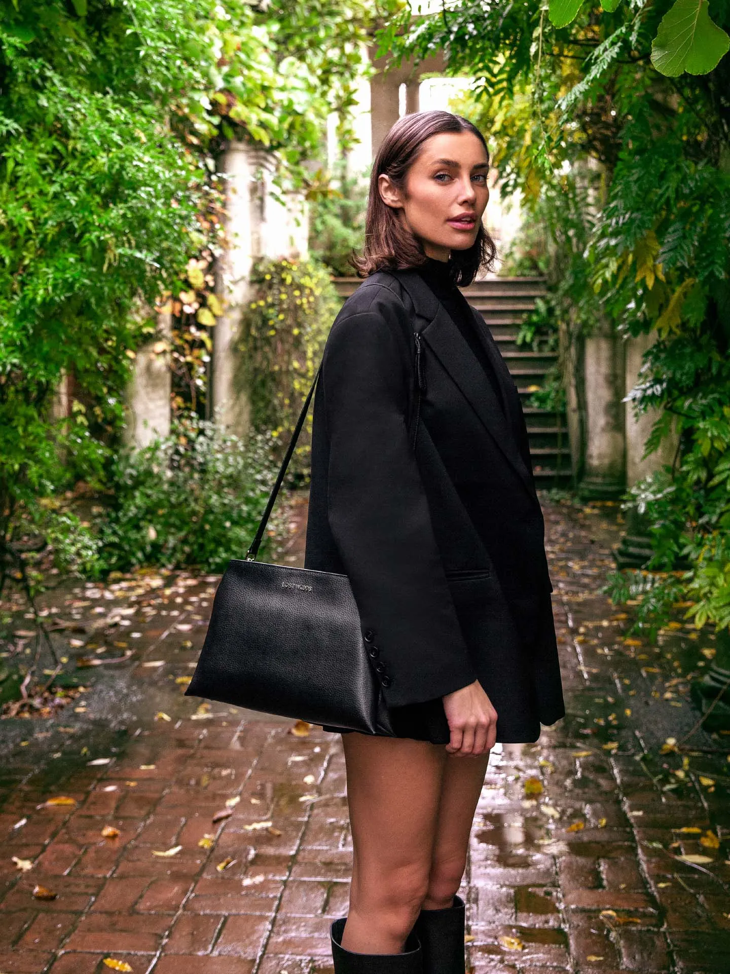 Elm MIRUM® Leather Vegan Crossbody Bag | Black & Silver