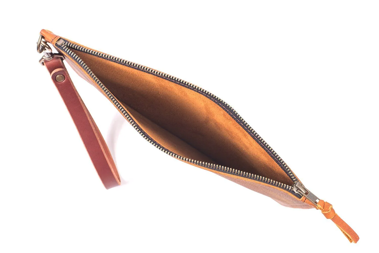 FELICITY ZIPPERED CLUTCH WITH WRISTLET LARGE - COGNAC BISON