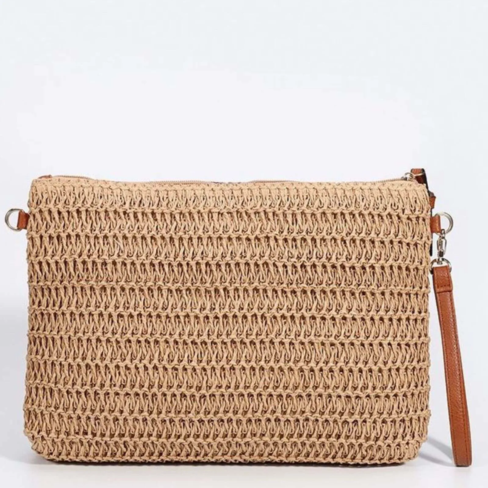Floral Sequin & Embroidery Straw Clutch Bag - Navy