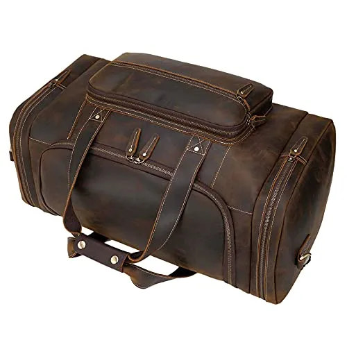 Full Grain Cowhide Leather Gym Duffel Weekender Overnight Travel