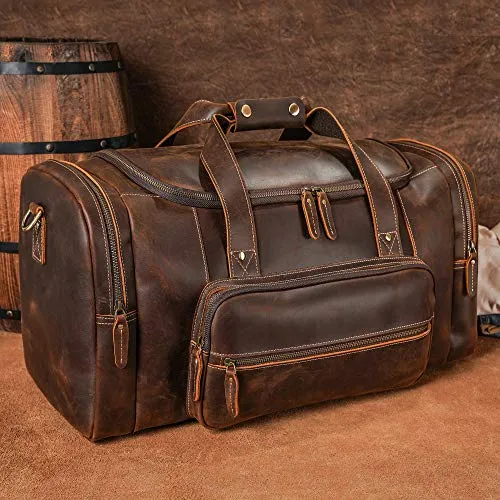 Full Grain Cowhide Leather Gym Duffel Weekender Overnight Travel
