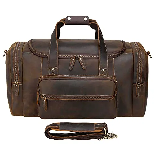 Full Grain Cowhide Leather Gym Duffel Weekender Overnight Travel