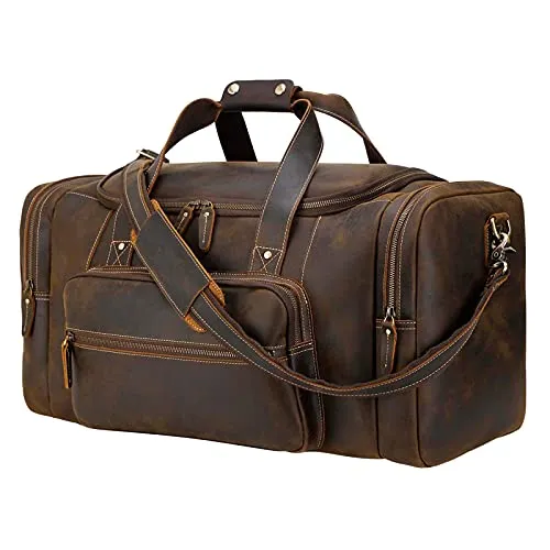 Full Grain Cowhide Leather Gym Duffel Weekender Overnight Travel