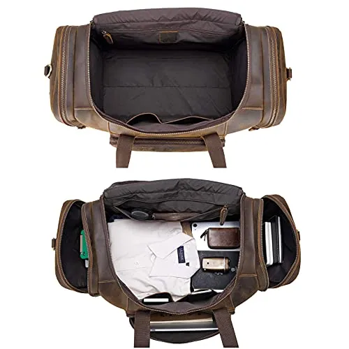 Full Grain Cowhide Leather Gym Duffel Weekender Overnight Travel