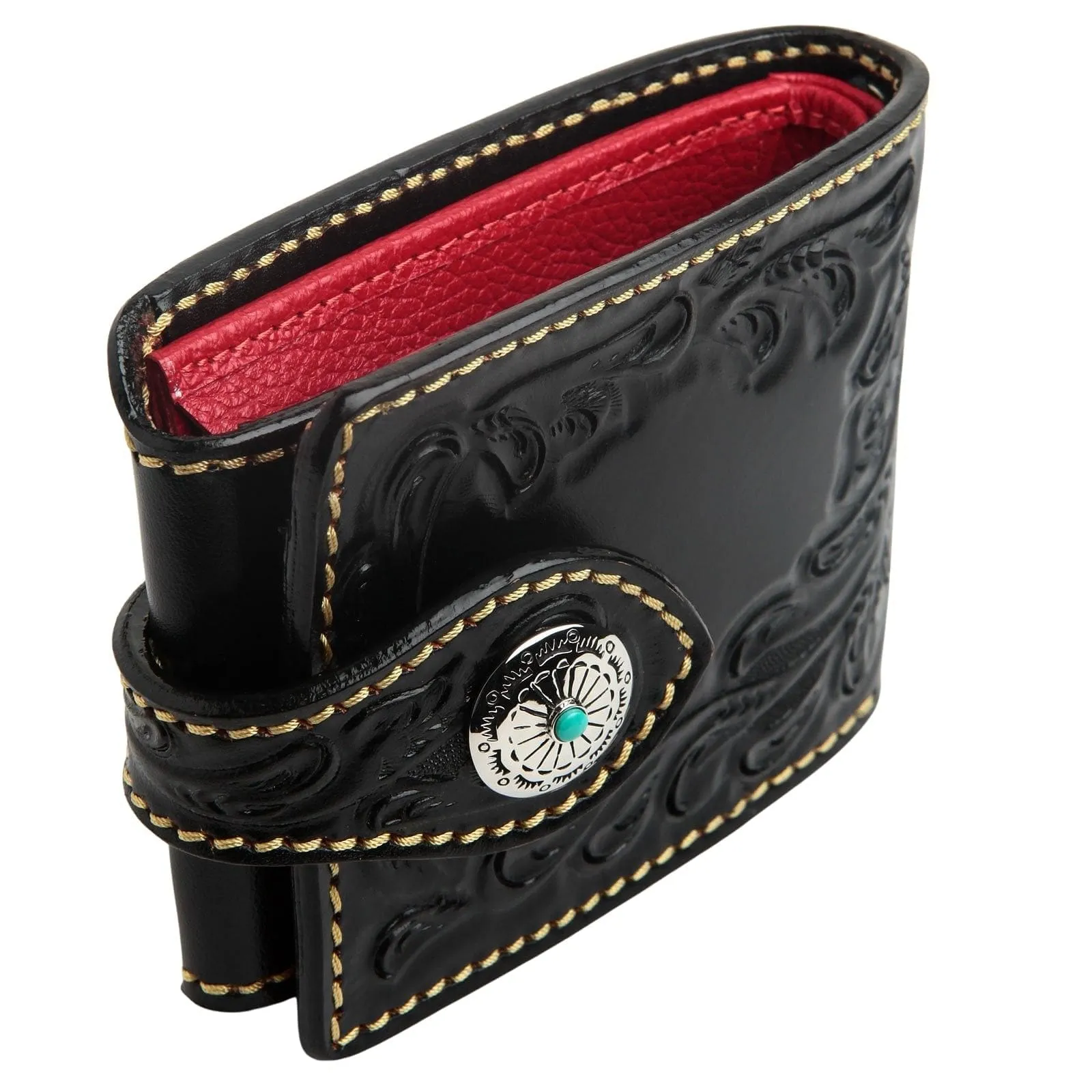 Genuine Floral Carved Leather Indian Biker Wallet