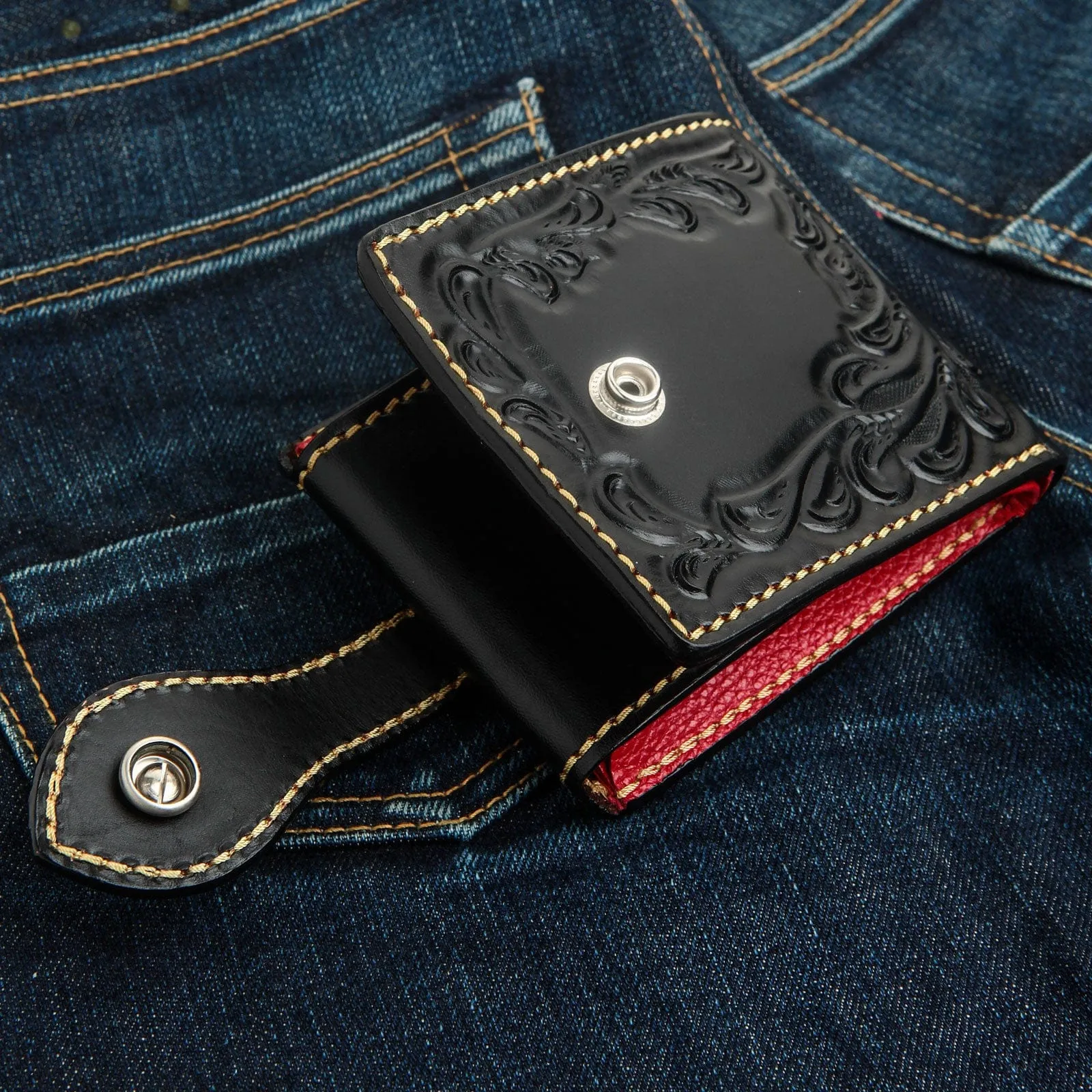 Genuine Floral Carved Leather Indian Biker Wallet