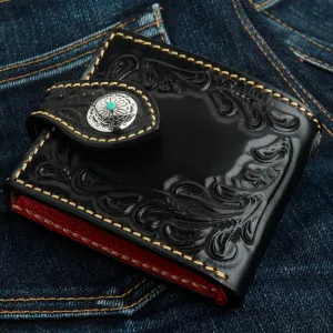 Genuine Floral Carved Leather Indian Biker Wallet