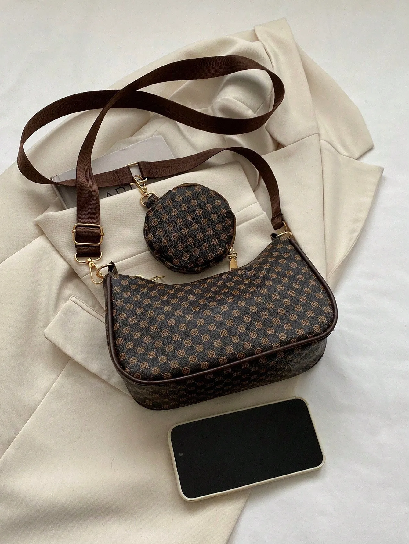 Geometric Print Hobo Bag With Coin Purse - Multicolor