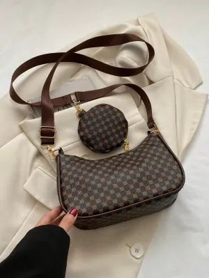 Geometric Print Hobo Bag With Coin Purse - Multicolor