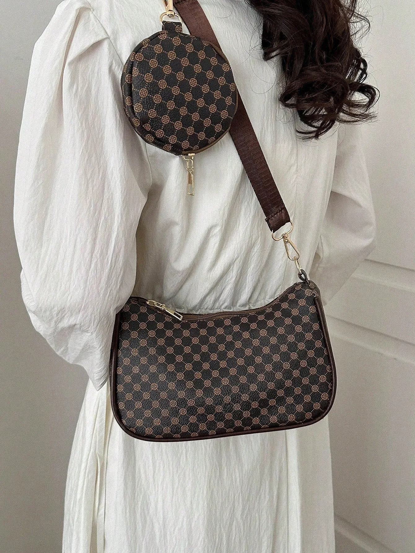 Geometric Print Hobo Bag With Coin Purse - Multicolor