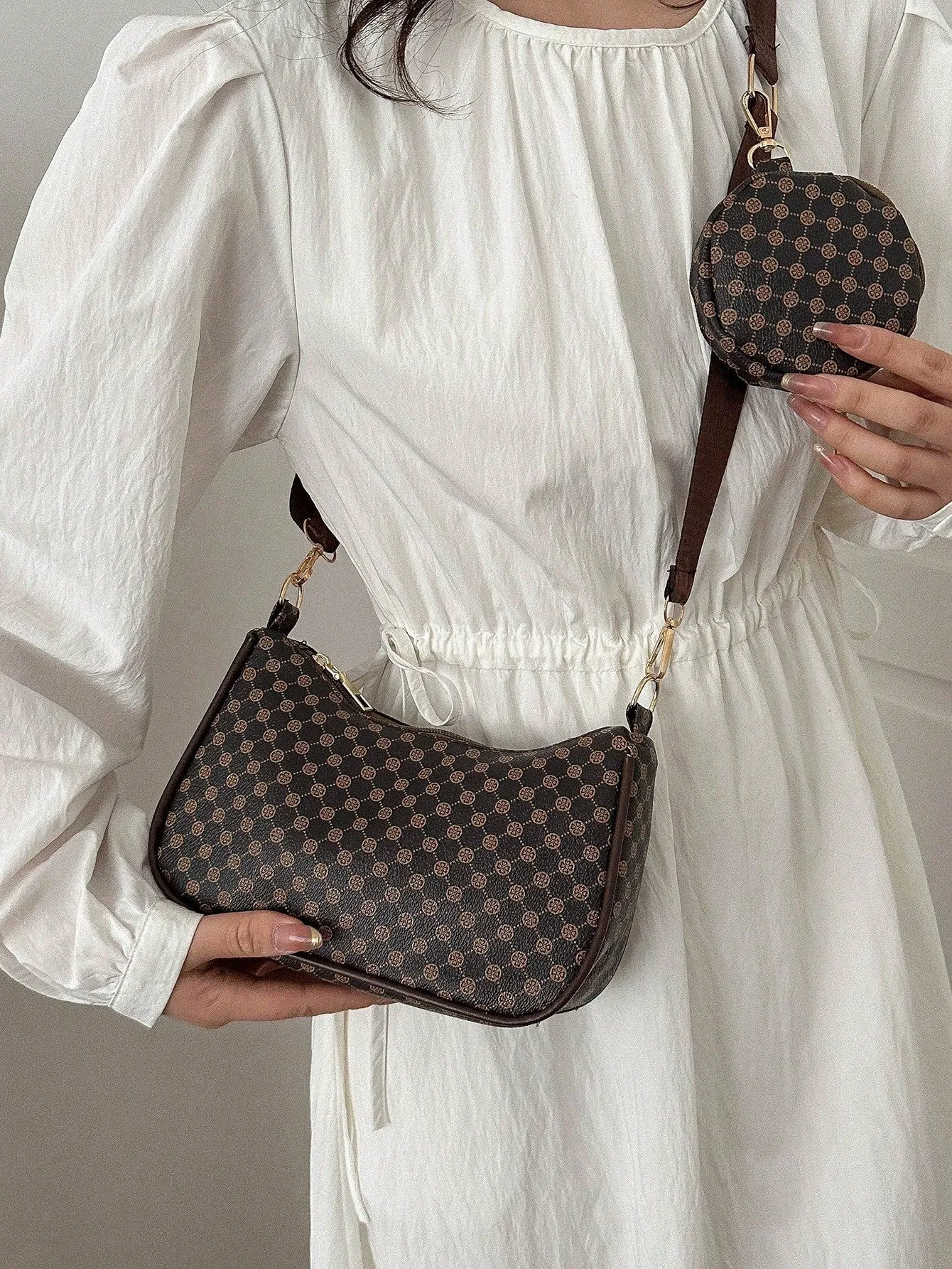 Geometric Print Hobo Bag With Coin Purse - Multicolor